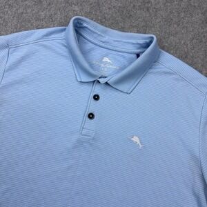 Tommy Bahama Shirt Mens Large Blue Short Sleeve Polo Cotton Blend Golf Resort